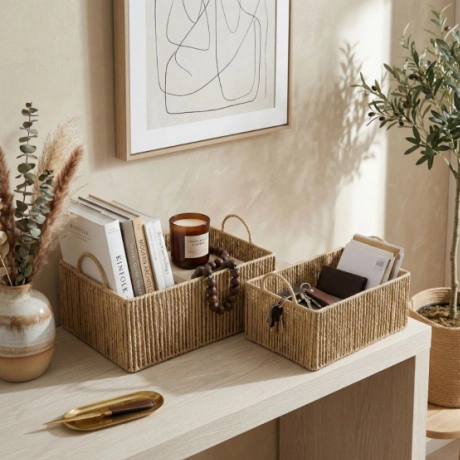 Set of 2 Paper Rope Woven Storage Baskets FYDBT-247 set of 2