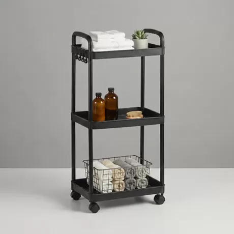 3 tier rolling utility cart storage trolley with hooks and handles factory