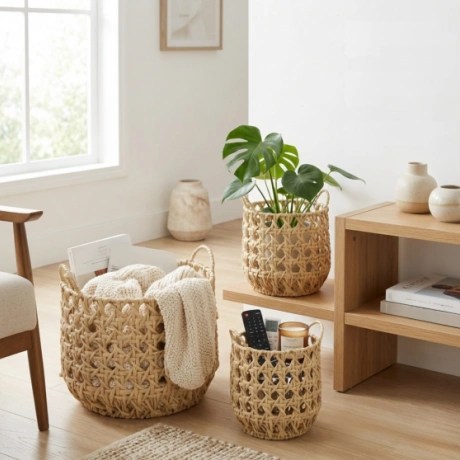 Set of 3 Open-Weave Paper Rope Baskets FYDBT-248