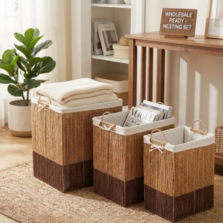 Set of 3 Paper and rope weaving basket FYDBT-242 set of 3BR