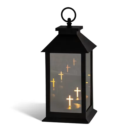 black plastic lantern with 3d cross light effect battery operated decor wholesale suppliers