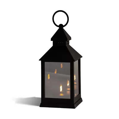 Black Plastic Lantern with 3D Cross Light Effect Battery Operated Decor