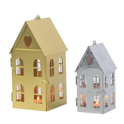 Christmas Village Metal House Ornament Hanging Candle Holder Decor
