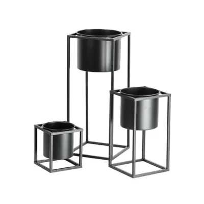 Modern Industrial Metal Planter Set 3-Piece Indoor Plant Display Rack