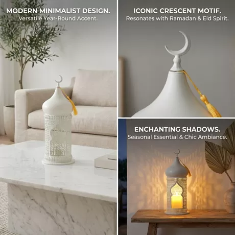 modern mosque shape lantern white islamic home decor candle stand with tassel factory