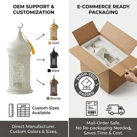 modern mosque shape lantern white islamic home decor candle stand with tassel manufacturers