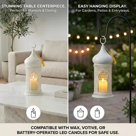 modern mosque shape lantern white islamic home decor candle stand with tassel wholesale manufacturers