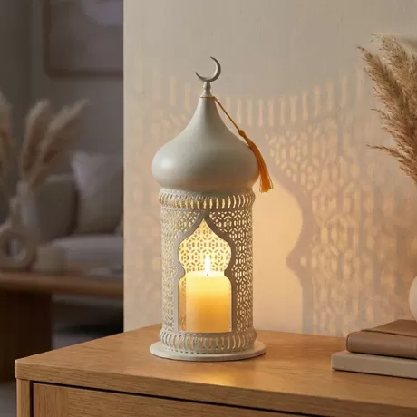 modern mosque shape lantern white islamic home decor candle stand with tassel wholesale suppliers