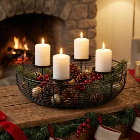 round metal wire candle holder basket centerpiece with 4 pillar stands factory