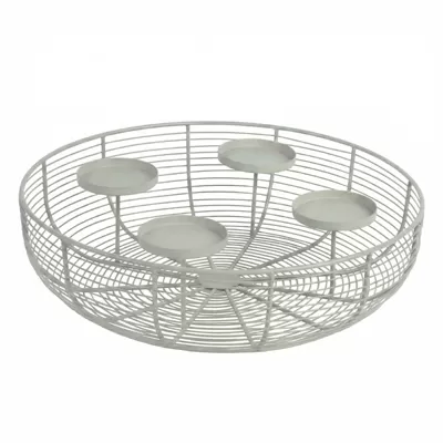 Round Metal Wire Candle Holder Basket Centerpiece with 4 Pillar Stands