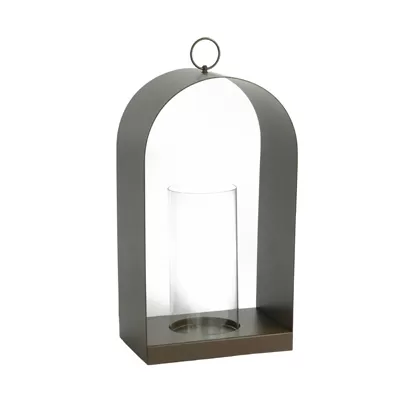 Rustic Metal Arch Lantern with Glass Hurricane Open Frame Candle Holder