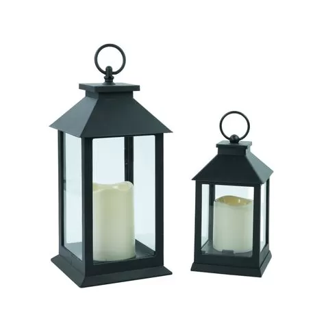 set of 2 black plastic lanterns with led candles waterproof outdoor decor manufacturers