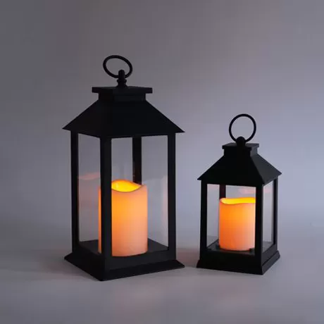 set of 2 black plastic lanterns with led candles waterproof outdoor decor wholesale suppliers