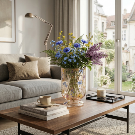 Vintage Botanical Pedestal Glass Vase GV-696