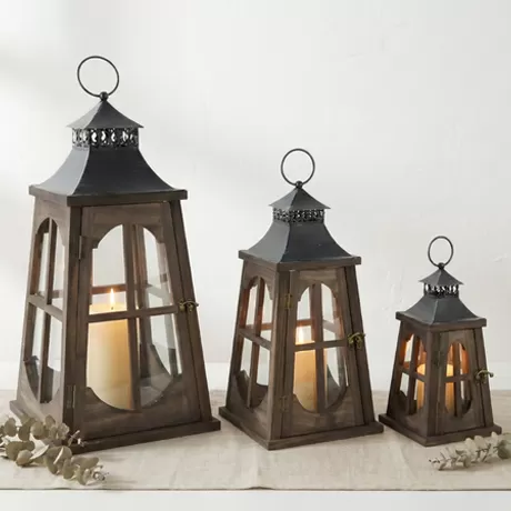 vintage brown wood floor lantern set with metal top indoor home decor china