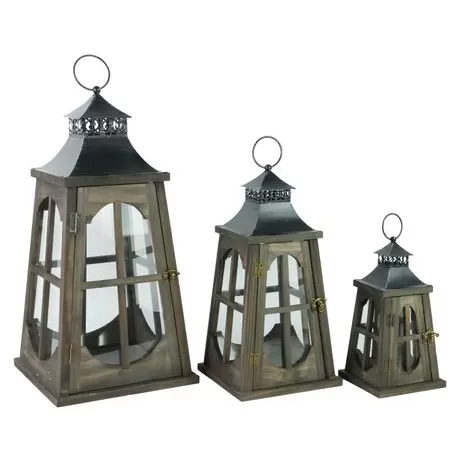 vintage brown wood floor lantern set with metal top indoor home decor manufacturers